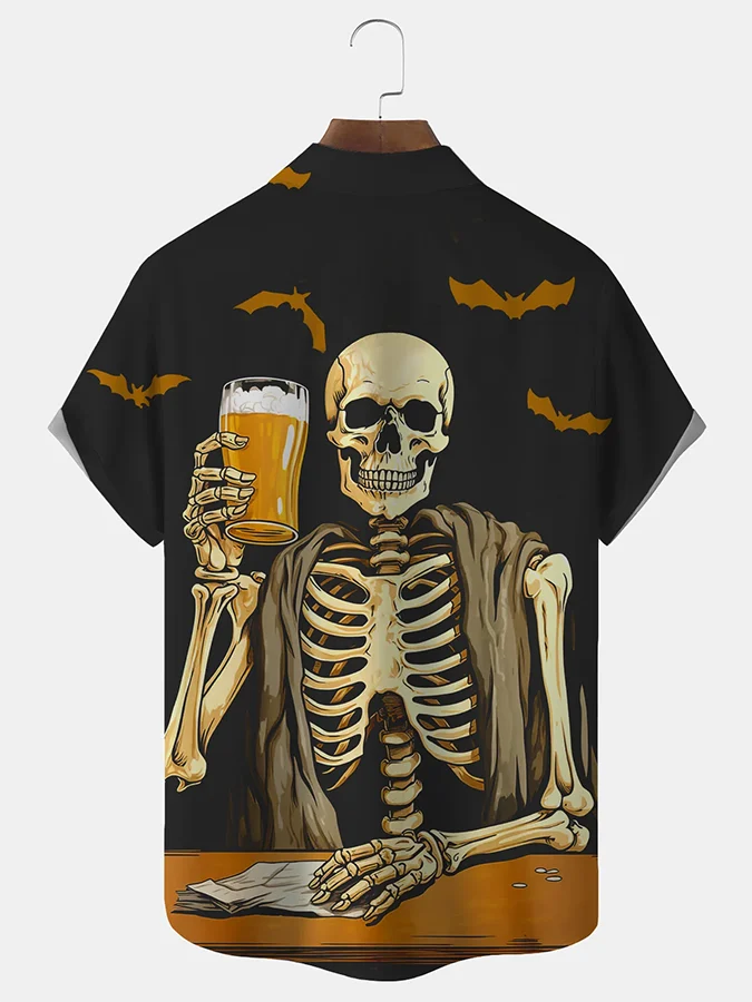 Men's Skull Festival Print Shirt With Pockets