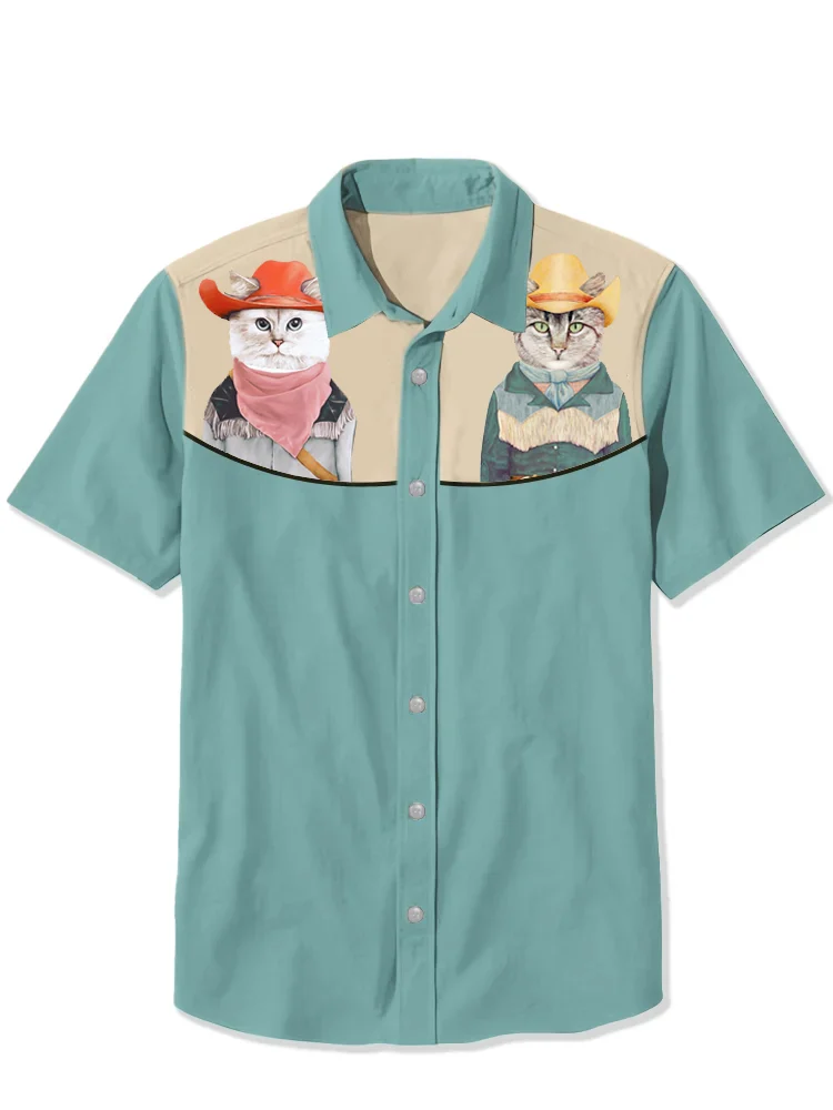 Western Retro Cowboy Santa Claus Short Sleeve Shirt